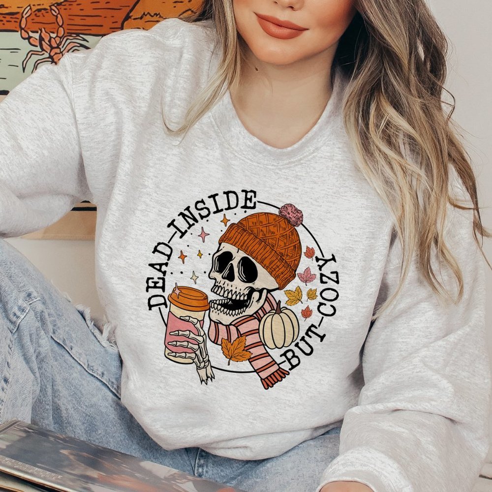 Dead Inside But Cozy Light Grey Sweatshirt - Picture 1 of 6